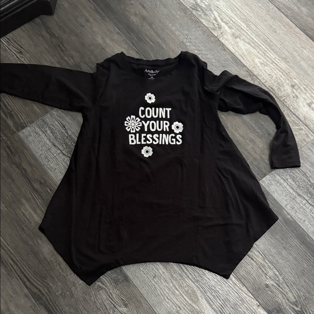 AnyBody Black Cozy Knit Asymmetrical Top COUNT YOUR BLESSINGS XXS